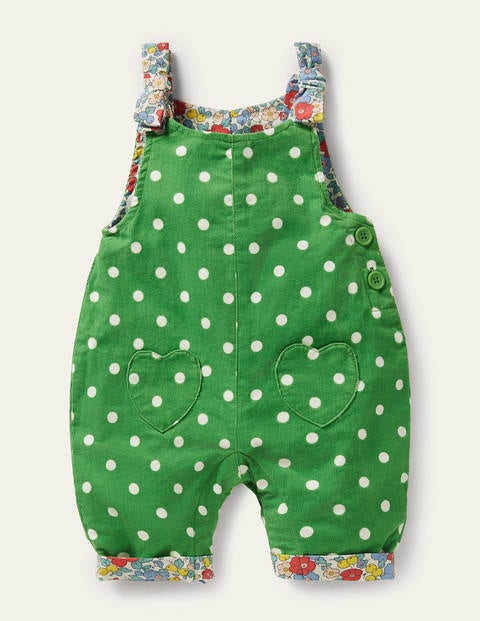 보덴 여아용 멜빵 바지 Boden Cord Dungarees - Iguana Green Pin Spot