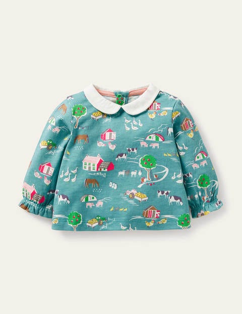 Printed Collared Top - Brook Blue Farmyard Printed Collared Top - Brook Blue Farmyard
