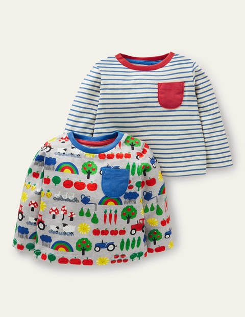 T-Shirts mit Bauernhofmotiv im 2er-Pack - Grau Meliert, Regenbogenfarm T-Shirts mit Bauernhofmotiv im 2er-Pack - Grau Meliert, Regenbogenfarm