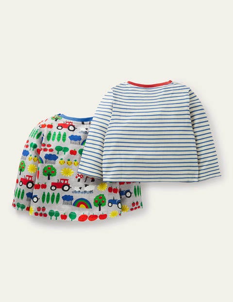 T-Shirts mit Bauernhofmotiv im 2er-Pack - Grau Meliert, Regenbogenfarm T-Shirts mit Bauernhofmotiv im 2er-Pack - Grau Meliert, Regenbogenfarm