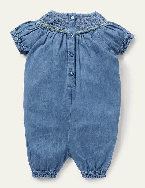 Gesmokter Rundum-Strampler - Chambray-Denim Gesmokter Rundum-Strampler - Chambray-Denim