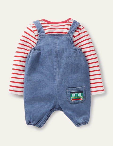 Fun Dungaree Set - Chambray Denim Trains Fun Dungaree Set - Chambray Denim Trains