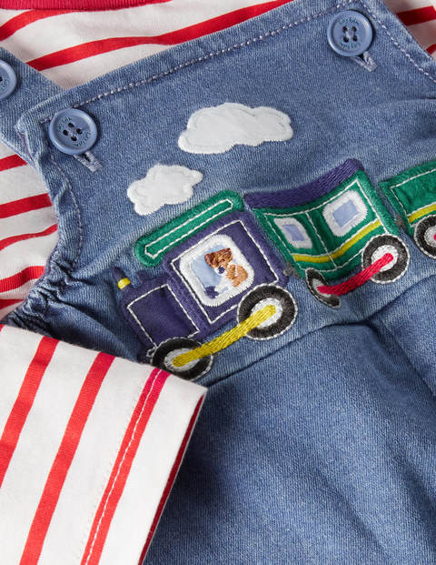 Fun Dungaree Set - Chambray Denim Trains Fun Dungaree Set - Chambray Denim Trains