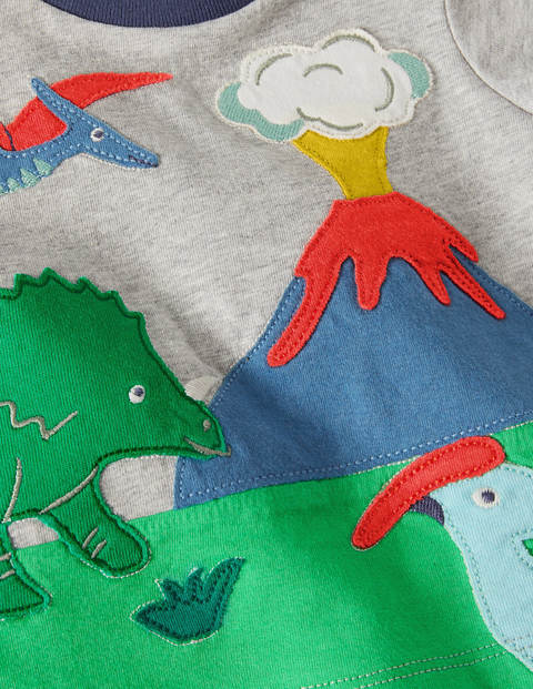 Oberteil mit Szenenapplikation - Grau Meliert, Dinoszene Oberteil mit Szenenapplikation - Grau Meliert, Dinoszene