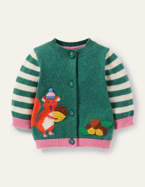 보덴 걸즈 가디건 Boden Animal Logo Cardigan - Ivory/Sardinia Green Squirrel