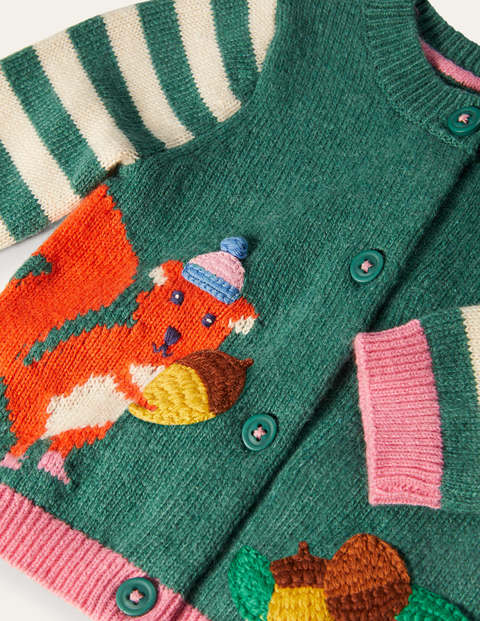 Animal Logo Cardigan - Ivory/Sardinia Green Squirrel Animal Logo Cardigan - Ivory/Sardinia Green Squirrel