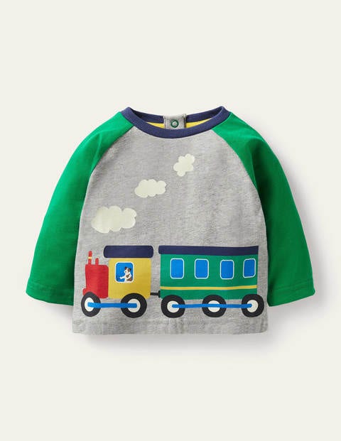 보덴 남아용 티셔츠 Boden Printed Train T-Shirt - Grey Marl Train