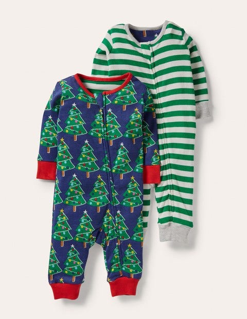 Twin Pack Zip Sleepsuit - Starboard Blue Christmas Trees Twin Pack Zip Sleepsuit - Starboard Blue Christmas Trees