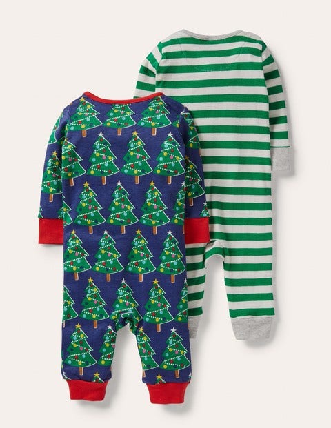 Twin Pack Zip Sleepsuit - Starboard Blue Christmas Trees Twin Pack Zip Sleepsuit - Starboard Blue Christmas Trees