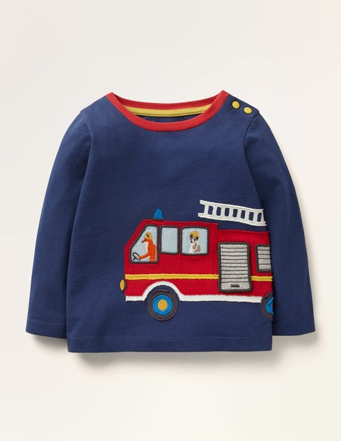 보덴 남아용 티셔츠 Boden Fire Truck Applique T-shirt - Beacon Blue Fire Engine