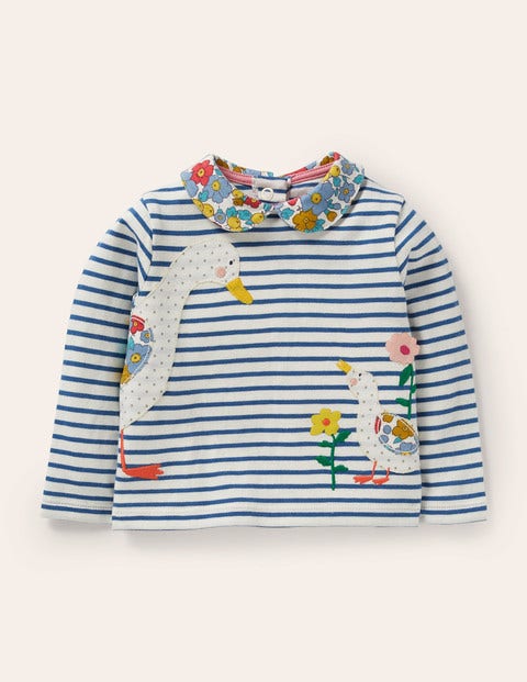 Big Applique Collared T-Shirt - Ivory/Venice Blue Ducks Big Applique Collared T-Shirt - Ivory/Venice Blue Ducks