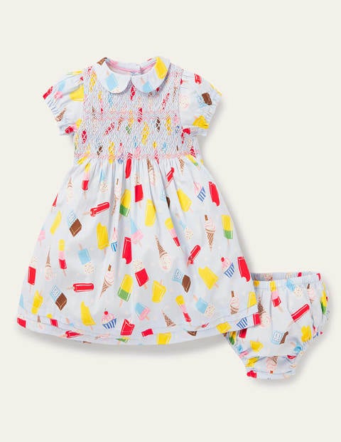 Nostalgic Smocked Woven Dress - Provence Blue Ice Creams Nostalgic Smocked Woven Dress - Provence Blue Ice Creams