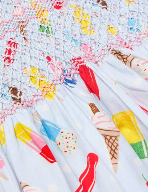 Nostalgic Smocked Woven Dress - Provence Blue Ice Creams Nostalgic Smocked Woven Dress - Provence Blue Ice Creams