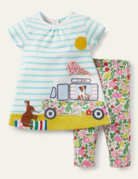 Appliqué Dress & Leggings Set - Ivory/Aqua Blue Truck Appliqué Dress & Leggings Set - Ivory/Aqua Blue Truck