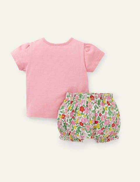 Jersey Appliqué Bloomer Set - Pink Lemonade Vintage Floral Jersey Appliqué Bloomer Set - Pink Lemonade Vintage Floral