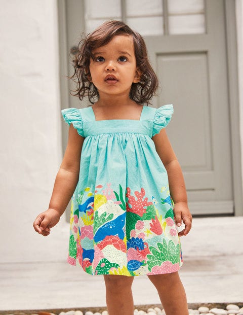 coral and blue dress