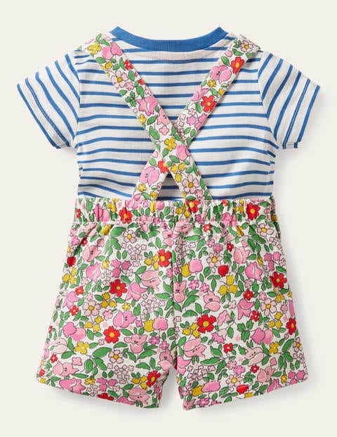 Summer Jersey Overalls Set - Pink Lemonade Vintage Floral Summer Jersey Overalls Set - Pink Lemonade Vintage Floral