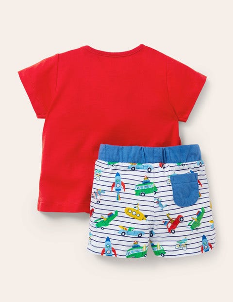 Vacation Appliqué Short Set - Ivory/Blue Animal Adventures Vacation Appliqué Short Set - Ivory/Blue Animal Adventures