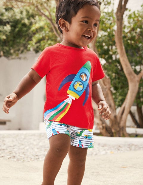 Shorts mit Applikation im Set - Naturweiß/Blau, Tierabenteuer Shorts mit Applikation im Set - Naturweiß/Blau, Tierabenteuer