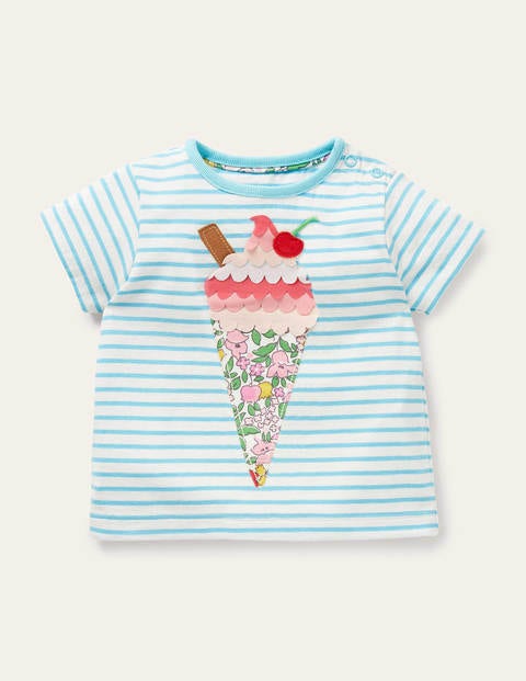 T-Shirt mit fröhlicher Applikation - Naturweiß/Meerblau, Eiscreme