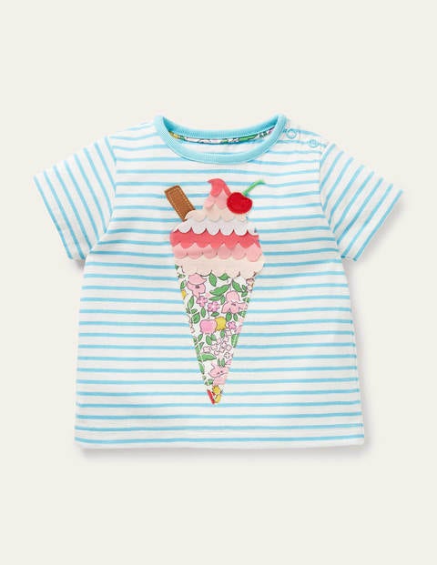 Vacation Appliqué T-shirt - Ivory/Aqua Blue Ice-Cream Vacation Appliqué T-shirt - Ivory/Aqua Blue Ice-Cream