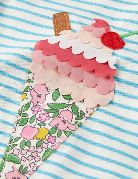 Vacation Appliqué T-shirt - Ivory/Aqua Blue Ice-Cream Vacation Appliqué T-shirt - Ivory/Aqua Blue Ice-Cream