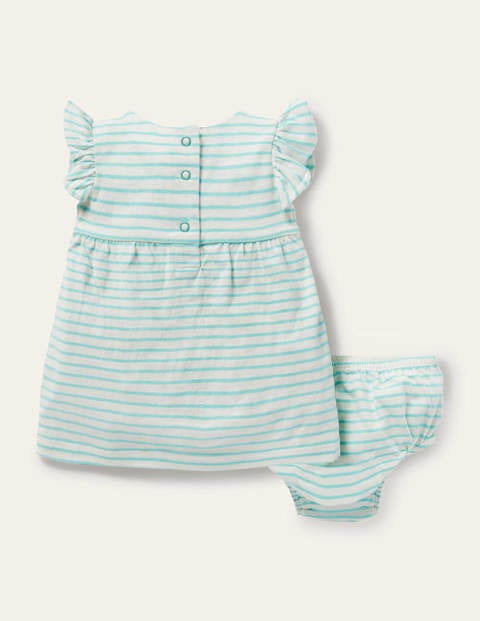 Striped Appliqué Jersey Dress - Ivory/Georgian Blue Fish Striped Appliqué Jersey Dress - Ivory/Georgian Blue Fish