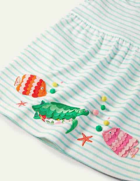 Striped Appliqué Jersey Dress - Ivory/Georgian Blue Fish Striped Appliqué Jersey Dress - Ivory/Georgian Blue Fish