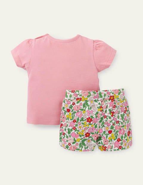 Jersey Appliqué Short Set - Pink Lemonade Vintage Floral Jersey Appliqué Short Set - Pink Lemonade Vintage Floral