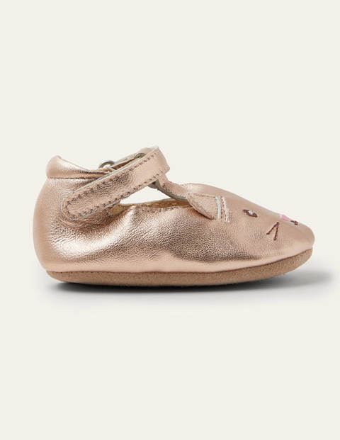 Fun Leather Baby Shoes - Rose Gold Cat Fun Leather Baby Shoes - Rose Gold Cat