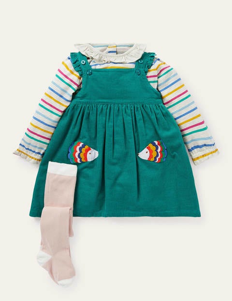Appliqué Pinnie 3 Piece Set - Sardinia Green Hedgehogs Appliqué Pinnie 3 Piece Set - Sardinia Green Hedgehogs