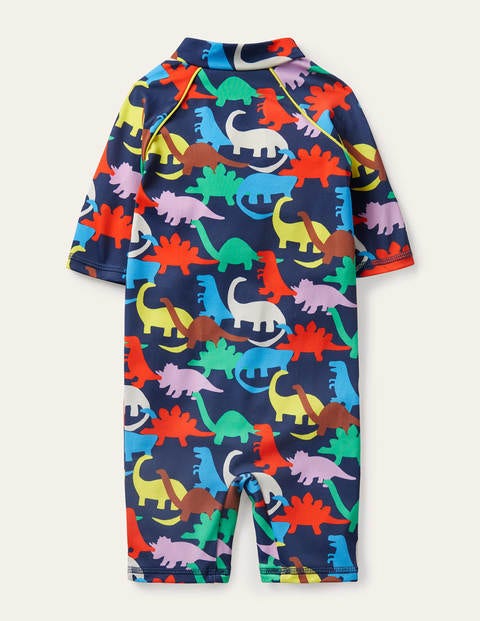 Sonnensicherer Surfanzug mit Muster - Tiefseeblau, Bunte Dinosaurier Sonnensicherer Surfanzug mit Muster - Tiefseeblau, Bunte Dinosaurier