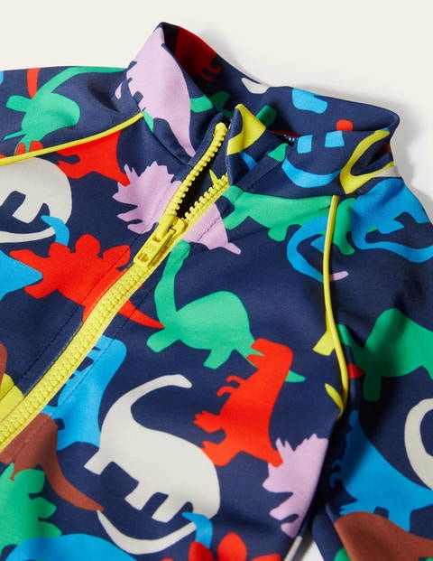 Sonnensicherer Surfanzug mit Muster - Tiefseeblau, Bunte Dinosaurier Sonnensicherer Surfanzug mit Muster - Tiefseeblau, Bunte Dinosaurier