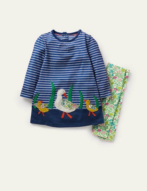 Big Appliqué Dress Set - Venice Blue/Ivory Ducks Big Appliqué Dress Set - Venice Blue/Ivory Ducks