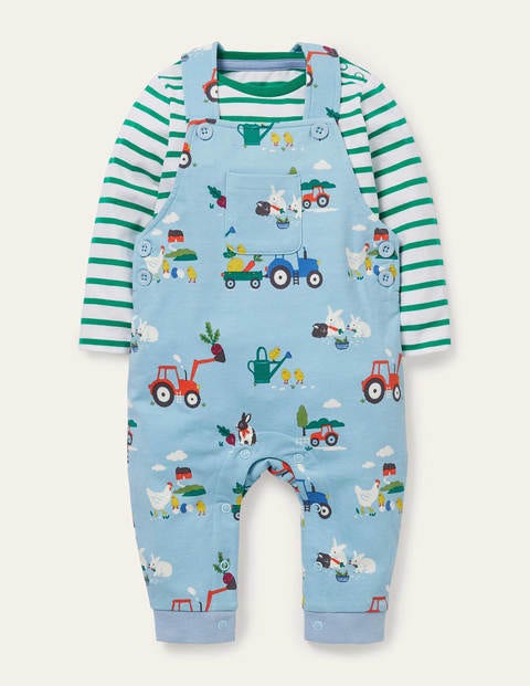 Boden Printed Jersey Overalls Set Multi Farmyard Friends