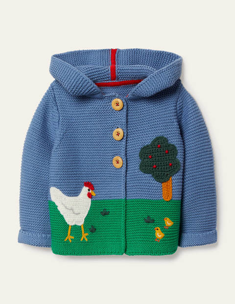Strickjacke mit Szenenmotiv - Elisabethanisches Blau, Szene Strickjacke mit Szenenmotiv - Elisabethanisches Blau, Szene