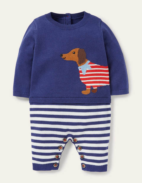 Sausage Dog Knitted Romper - Starboard Blue Sausage Dog Knitted Romper - Starboard Blue