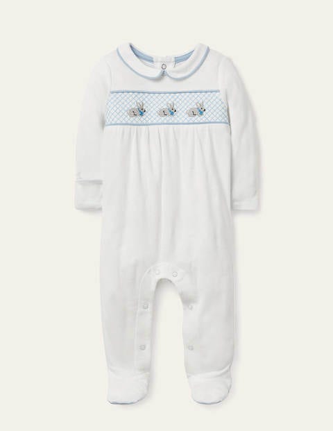 Organic Smocked Sleepsuit - Ivory Bunnies Organic Smocked Sleepsuit - Ivory Bunnies