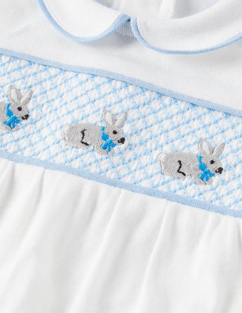 Organic Smocked Sleepsuit - Ivory Bunnies Organic Smocked Sleepsuit - Ivory Bunnies