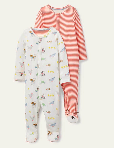 Organic Twin Pack Sleepsuit - Ivory Pet Friends Organic Twin Pack Sleepsuit - Ivory Pet Friends