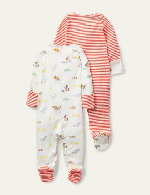 Organic Twin Pack Sleepsuit - Ivory Pet Friends Organic Twin Pack Sleepsuit - Ivory Pet Friends