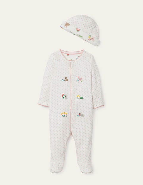 Organic Sleepsuit & Hat Set - Boto Pink Tiny Spot Organic Sleepsuit & Hat Set - Boto Pink Tiny Spot