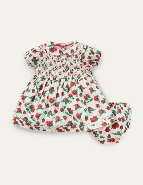 Nostalgic Smocked Woven Dress - Ivory Strawberry Patch Nostalgic Smocked Woven Dress - Ivory Strawberry Patch