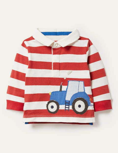Stripy Appliqué Rugby Top - Ivory/Cherry Red Tractor