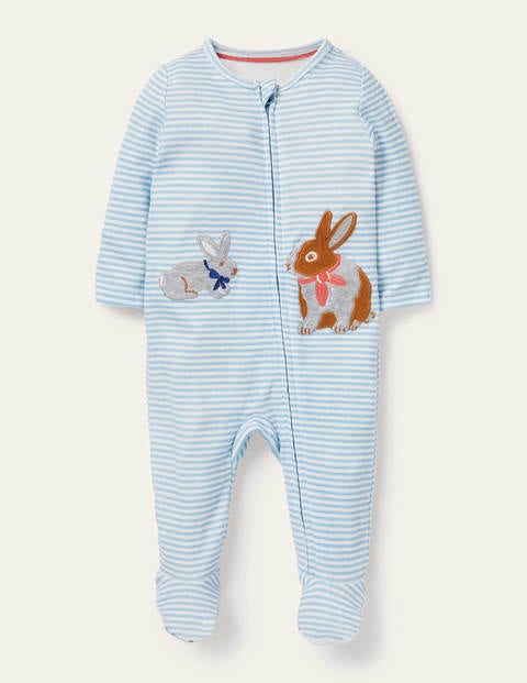 보덴 남아용 우주복 Boden Organic Zip-up Sleepsuit - Frosted Blue/Ivory