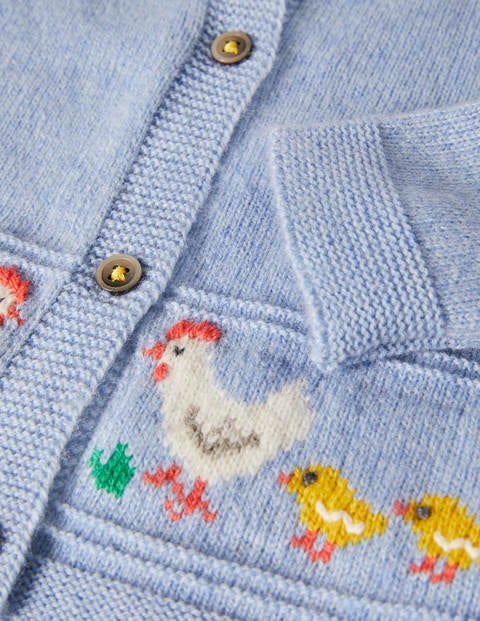 Newborn Fair Isle Cardigan - Frosted Blue Marl Chickens Newborn Fair Isle Cardigan - Frosted Blue Marl Chickens