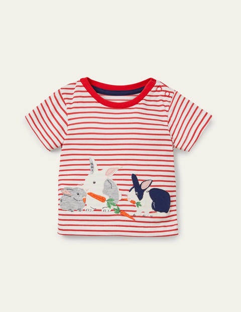 Appliqué Animals T-shirt - Ivory/Strawberry Red Bunnies Appliqué Animals T-shirt - Ivory/Strawberry Red Bunnies