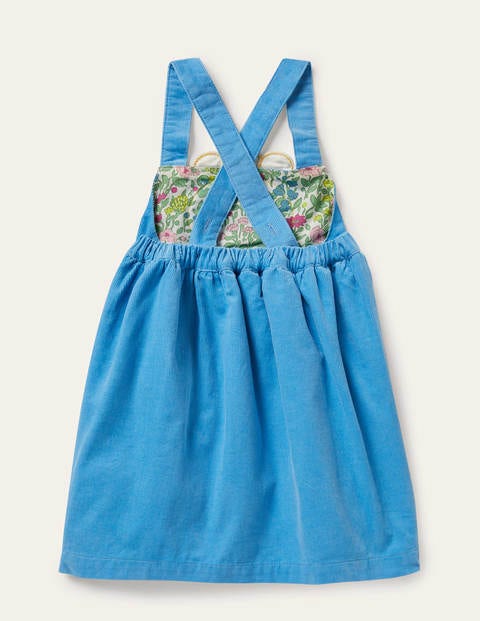 Cord-Schürzenkleid mit Blumen-Applikation - Surfbrett-Blau, Gänseblümchen Cord-Schürzenkleid mit Blumen-Applikation - Surfbrett-Blau, Gänseblümchen
