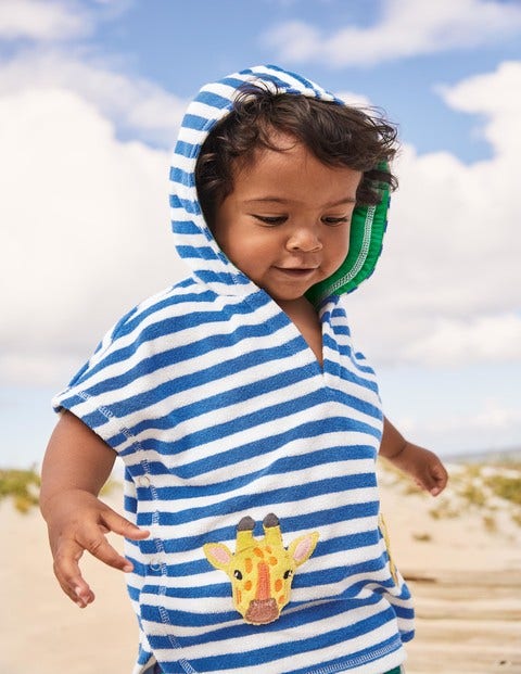 Fröhlicher Frottee-Kapuzenponcho - Marokkoblau/Weiß, Giraffe Fröhlicher Frottee-Kapuzenponcho - Marokkoblau/Weiß, Giraffe