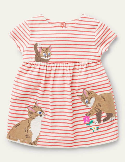 Big Appliqué Jersey Dress - Ivory/Guava Pink Cats Big Appliqué Jersey Dress - Ivory/Guava Pink Cats